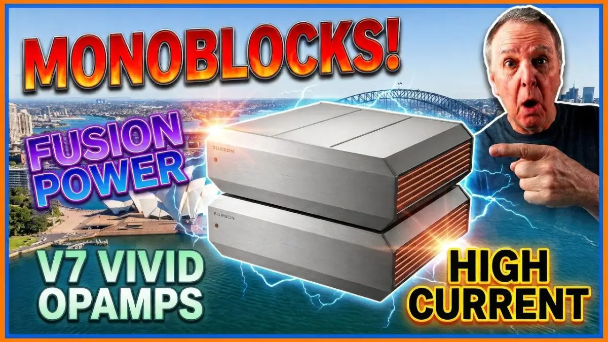 Audio Masterclass review thumbnail of the Burson Timekeeper Voyager monoblock amplifiers with Fusion Core power supplies