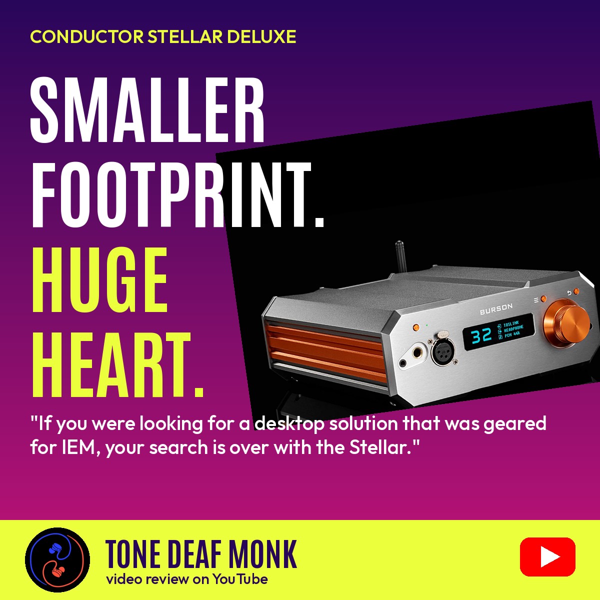 Burson Conductor Stellar magazine-style cover for the Tone Deaf Monk video review: smaller footprint, huge heart