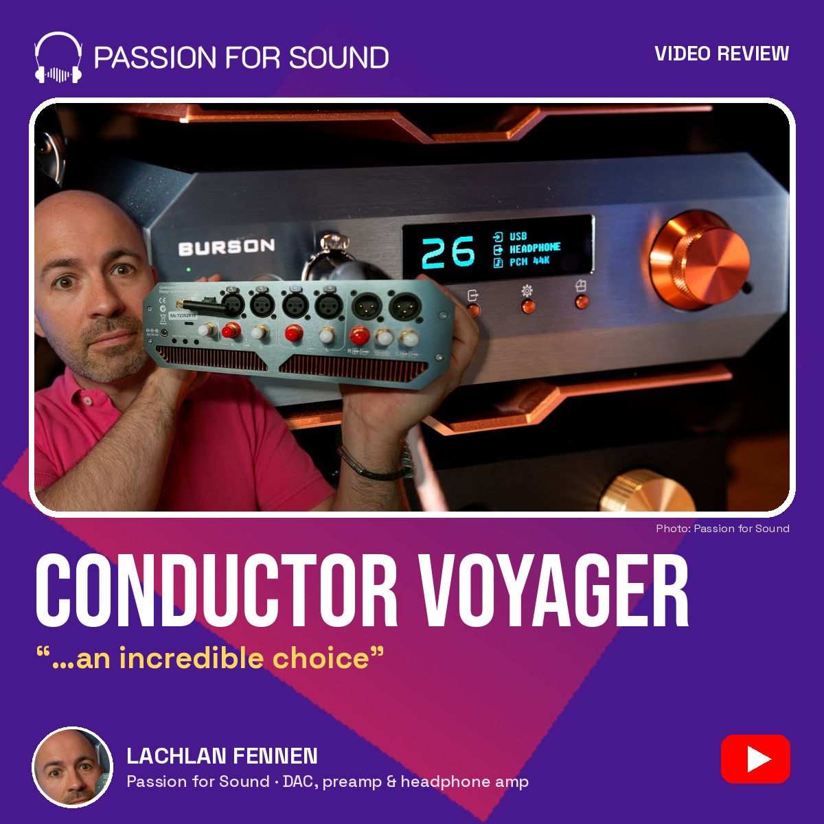 Burson Conductor Voyager magazine-style cover for the Passion for Sound video review by Lachlan Fennen