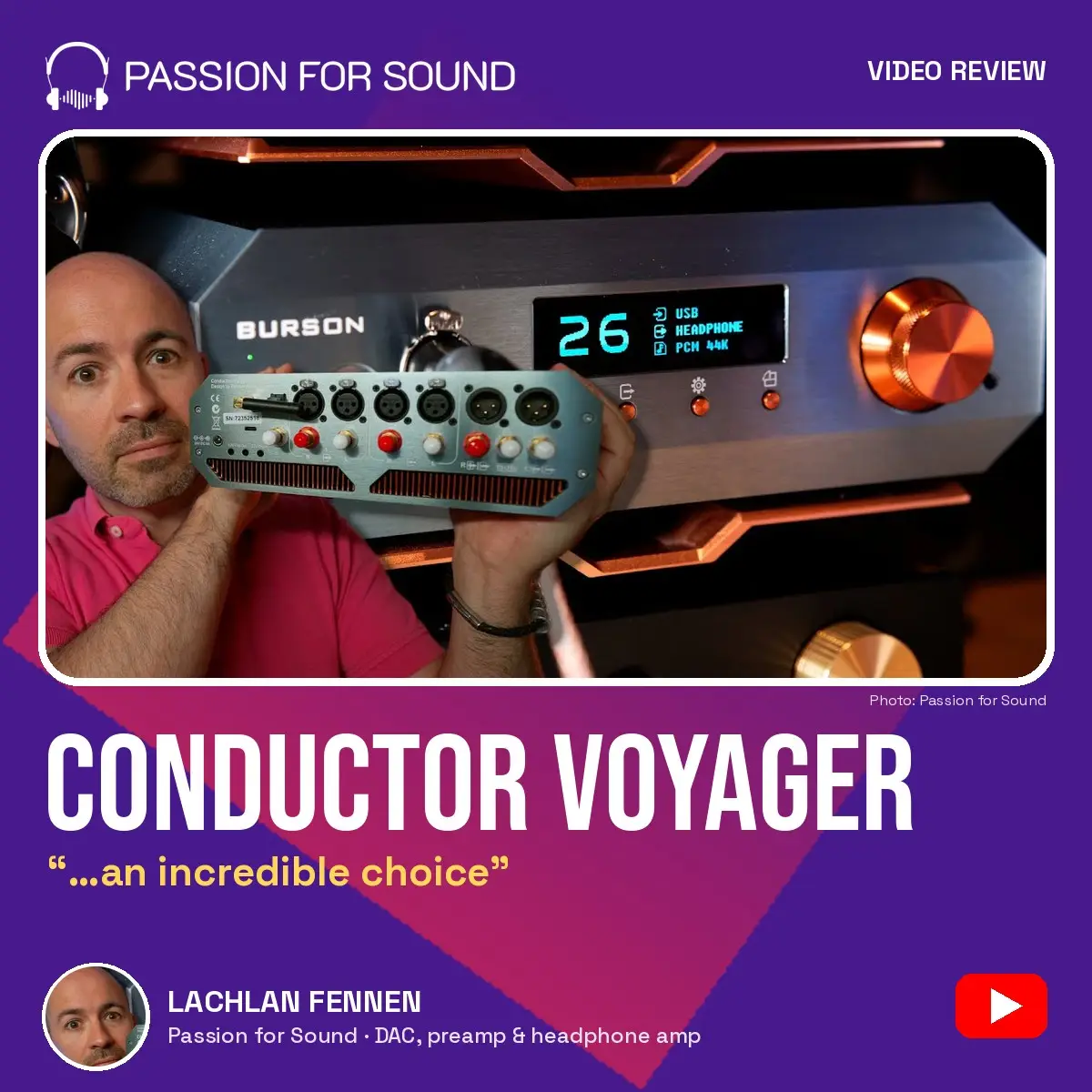 Burson Conductor Voyager magazine-style cover for the Passion for Sound video review by Lachlan Fennen