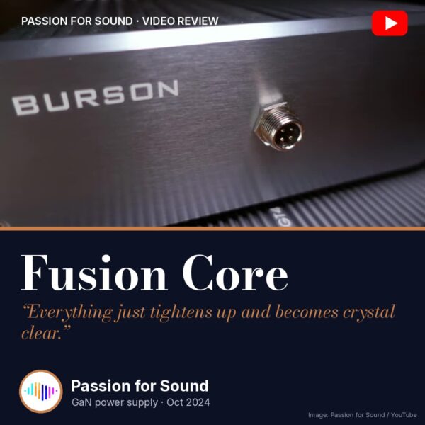 Burson Fusion Core magazine-style cover for the Passion for Sound video review: everything becomes crystal clear