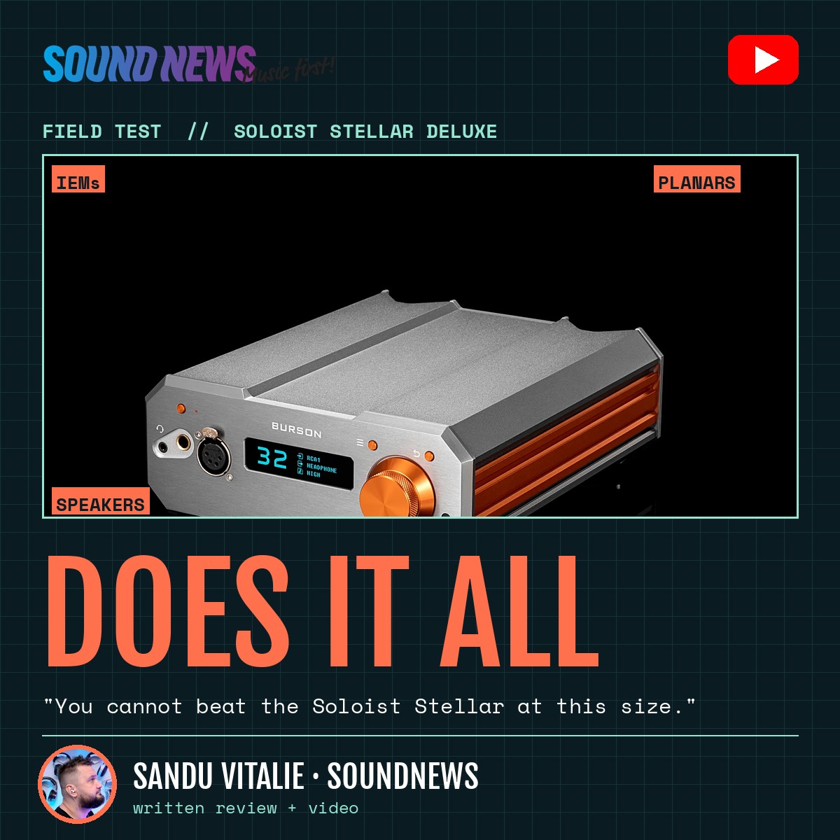 Burson Soloist Stellar magazine-style cover for the Soundnews review by Sandu Vitalie: Does It All