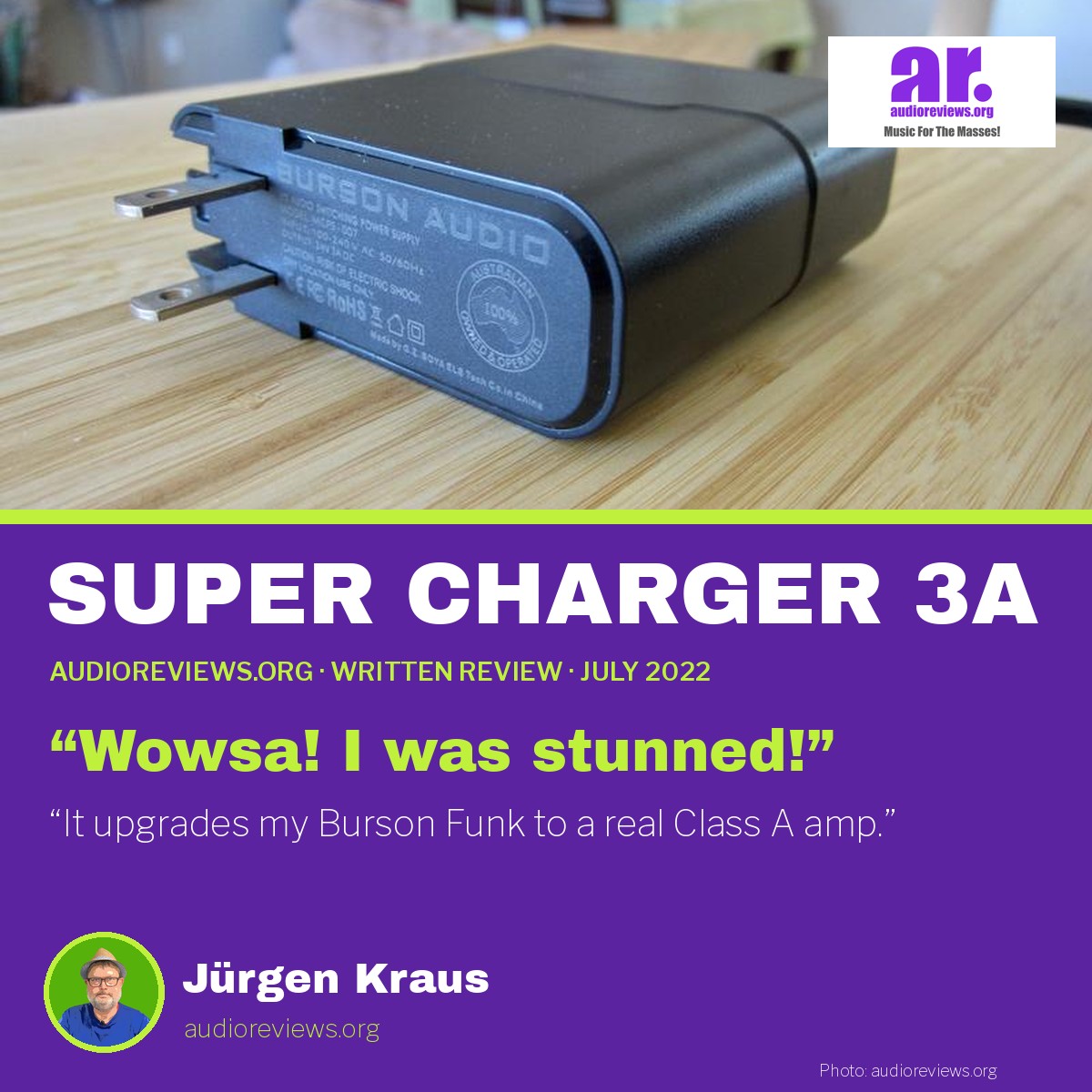 Burson Super Charger 3A magazine-style cover for the audioreviews.org written review by Jürgen Kraus
