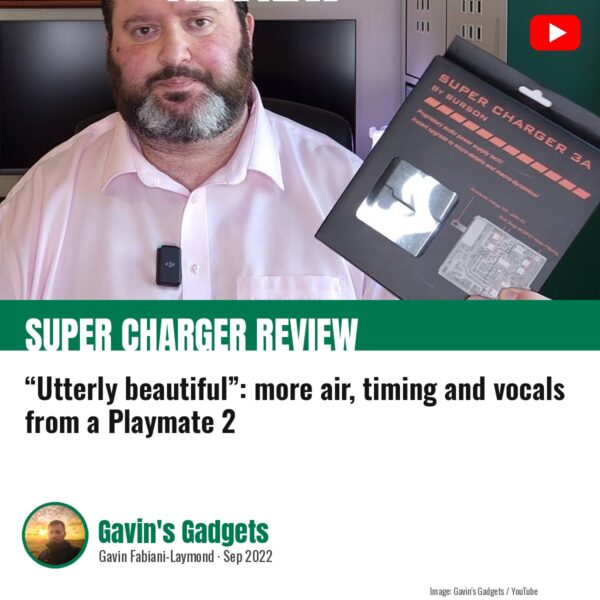 Burson Super Charger 3A magazine-style cover for the Gavin's Gadgets video review with the Playmate 2