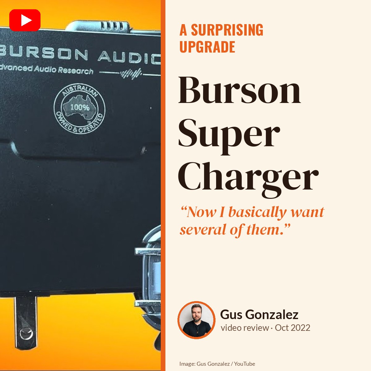 Burson Super Charger magazine-style cover for the Gus Gonzalez video review: now I basically want several of them