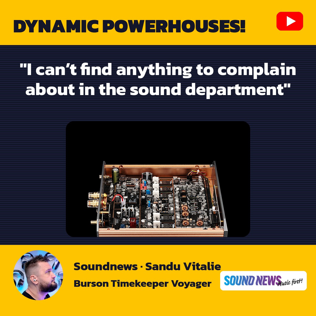 Burson Timekeeper Voyager magazine-style cover for the Soundnews video review Dynamic Powerhouses by Sandu Vitalie