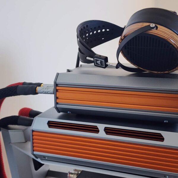 Burson Conductor Stellar and Soloist Prime stack connected with INERTA cables, with planar headphones on top