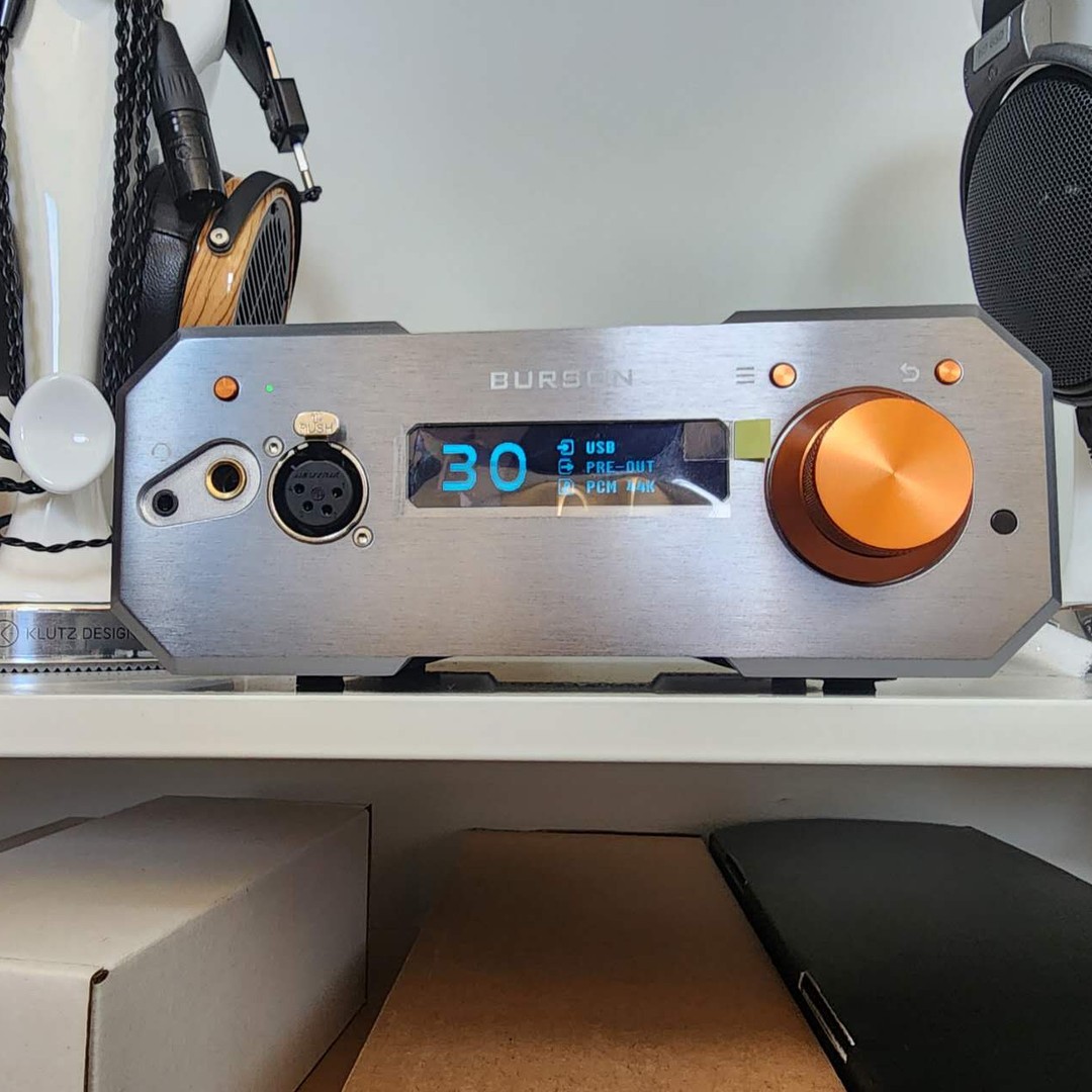 Burson amplifier front panel on the listening desk during INERTA testing